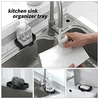 Silicone Kitchen Soap Tray, Sink Tray for Kitchen Counter/Soap Bottles,  Sponge Holder and Organizer with Drain Spout,Dark Grey,2P