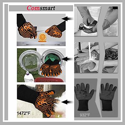 Oven Gloves Heat Resistant Cooking Gloves Silicone Grilling Gloves Long Waterproof BBQ Kitchen Oven Mitts with Inner Cotton Layer for Barbecue Cooking