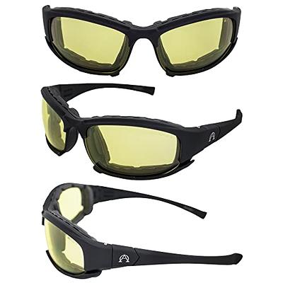 Alpha Omega AO3 Motorcycle Sunglasses Foam Padded Riding Safety Glasses  Z87.1 Convertible to Goggles for Men or Women Black Frame Yellow Lenses -  Yahoo Shopping