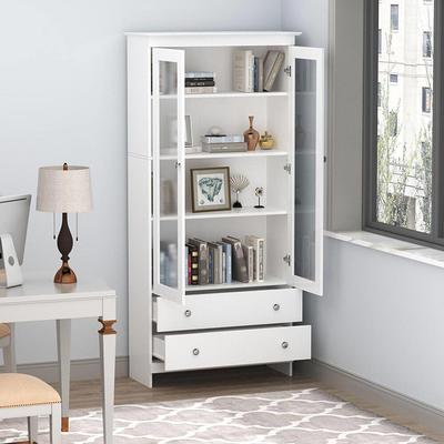 FUFU&GAGA 68.9 in. H White Wood Doors Accent Cabinet with 4-Tier