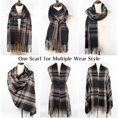 OUNIYA Large Chunky Plaid Scarf Checked Colorful Oversized Scarves Soft Big  Cashmere Wool Thick Winter Warm Blanket Women