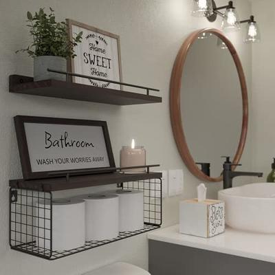 Dyiom Floating Shelves Bathroom Shelves Over Toilet Set of 2, Decorative Wall Shelves for Bathroom with Gold Towel Bar