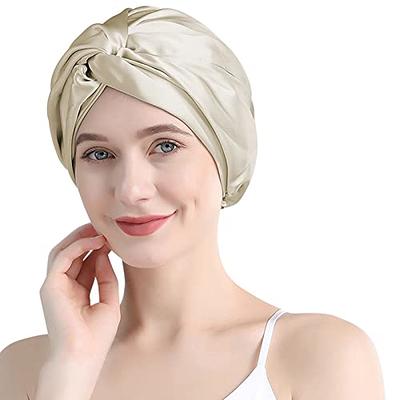 2Pcs Silk Bonnet for Sleeping, Satin Hair Bonnets, Soft Elastic Band Silk  Sleep Cap, Silk Hair Wrap for Curly Hair (Black Gold)