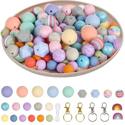 Silicone Beads for Keychain Making, 15mm Assorted Beads Bulk for