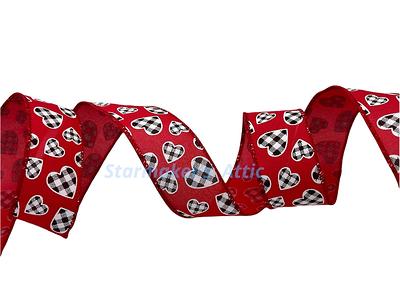 Valentine's Day Bows - Spring Bows - Wired Buffalo Plaid Hearts Bow 10