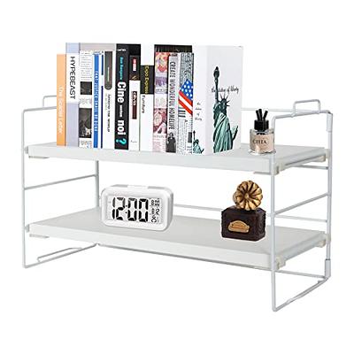 Honiter Wood Desktop Shelf, Freestanding Small Bookshelf Desk Supplies Organizers, 2 Tier Independent Stackable Desk Organize