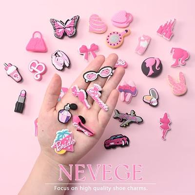 NEVEGE 32 Pcs Pink Shoe Charms for Girls Women PVC Pink Shoe Decoration Charms Cute Shoe Charms Bag Charms Pink Charms for Teens Kids Birthday Party