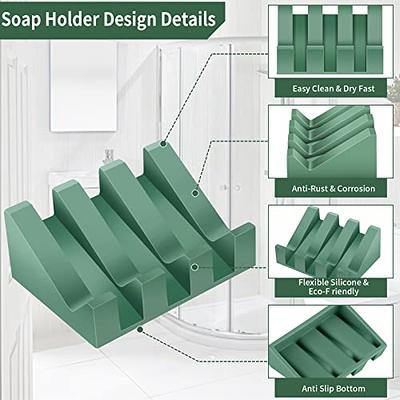 HPROSPER 2 Pcs Soap Dish, Silicone Dishes Holder with Drain for Shower Bathroom Bar Holder, Self Draining Waterfall Drying Tray, Saver Shower