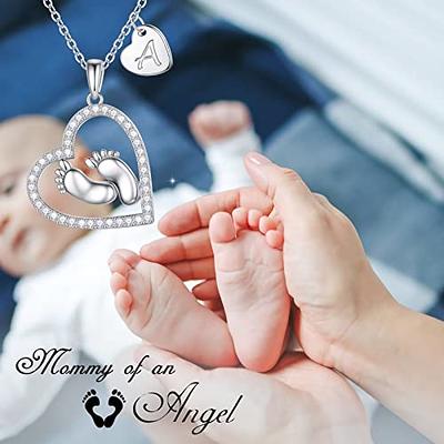 YOOSTEEL Initial Necklace for New Mom, Baby Feet Heart Necklace