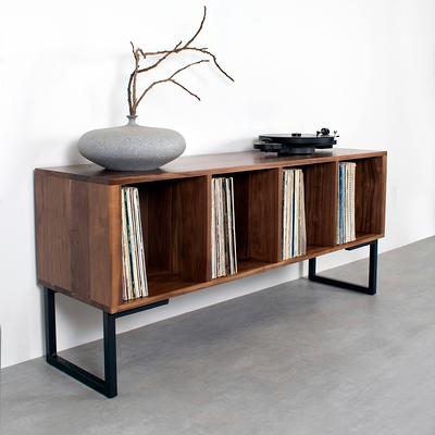 Mid Century Modern Walnut Record Player Stand, Vinyl Storage Cabinet 