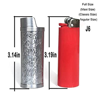 Lucklybestseller Metal Lighter Case Cover Holder Vintage Floral Stamped for  BIC Full Size Lighter J6 (White Gold) 