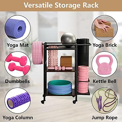 Arlifo Yoga Mat Storage Rack Basket Workout Equipment Home Gym Storage Rack  with Wheels Yoga Mat Holder Exercise & Fitness Organizer for Dumbbell