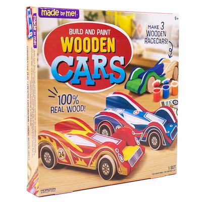 Toy Race Car Set - Wooden Racecars with Moving Wheels for Racing