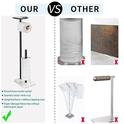 FEILERN Toilet Paper Holder Stand for Bathroom Floor Standing Toilet Roll  Dispenser Storages 4 Reserve Rolls, with Top Storage Shelf for Cell Phones