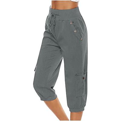 Women's Plus Size Drawstring Elastic Waist Capri Cargo Pant Summer Casual  Cargo Joggers Capri Straight Trousers