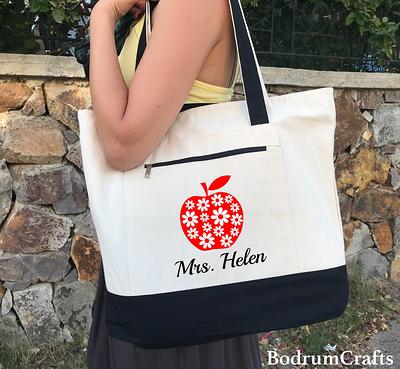 Personalized Teacher Canvas Totes, Custom Teacher Gift Bags