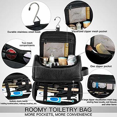 Elviros Hanging Travel Toiletry Bag for Men, 3 In 1 Large Makeup Bag  Organizer for Women, Water-resistant PU Leather Dopp Kit Shaving Bag for  Bathroom