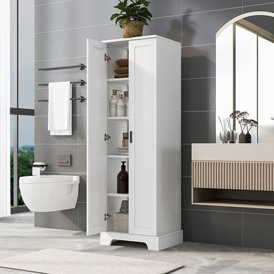 kleankin Freestanding Bathroom Storage Cabinet Organizer Floor Tower with 2 Door 2 Drawers Adjustable Shelf Grey