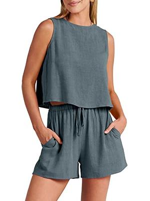 Summer Linen Outfits | Green Crop Top Aesthetic Linen Pants Outfit Summer  2-piece set!