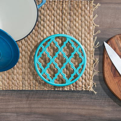 Lattice Collection Round Heavy Weight Multi-Purpose Decorative Cast Iron  Trivet with Soft Non-Skid Rubber Peg Feet, Turquoise - Yahoo Shopping