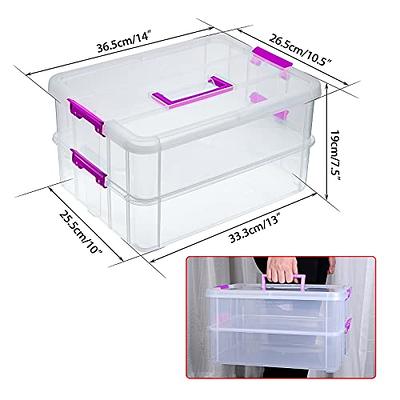 Plastic Handle 2 Layer Hardware Tools Storage Box, Clear Purple P2S7