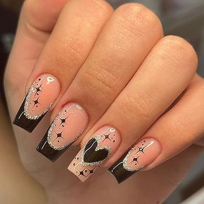 Maitys 216 Pieces Short Coffin Press on Nails Ballerina False Nails Glitter  Glossy Full Cover Artificial Nail Colorful False Nail for Nail Salon Art  DIY Nails Decoration Women Girls (Elegant Pattern) Delicate