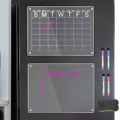 Magnetic Acrylic Calendar for Fridge - Dry Erase Board Calendar for Fridge,  Reusable Planner, Perfect Gift for Home Organization, Includes 4 Dry Erase  Markers with 4 Colors(16x12Inches)