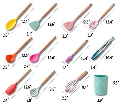 Kitchen Utensils Set of 6, E-far Silicone Cooking Utensils with Wooden  Handle, Non-stick Cookware Friendly & Heat Resistant, Includes