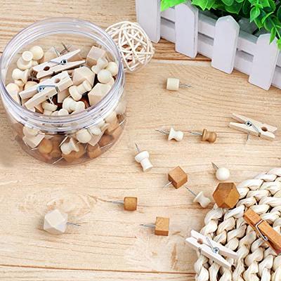 120Pcs Wooden Thumb Tacks, Wood and Brown Push Pins, 7 Shapes Push Pins for Cork  Board