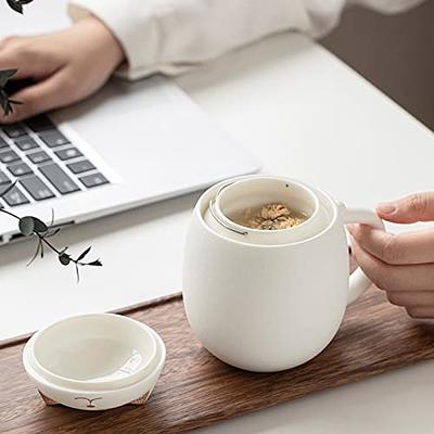 Set of 2 Ceramic Tea Cup, 17 oz Large Ceramic Tea Steeping Mug with Filter  and Lid, Tea Strainer Cup for Home and Office, Great Gift for Women ( Lucky