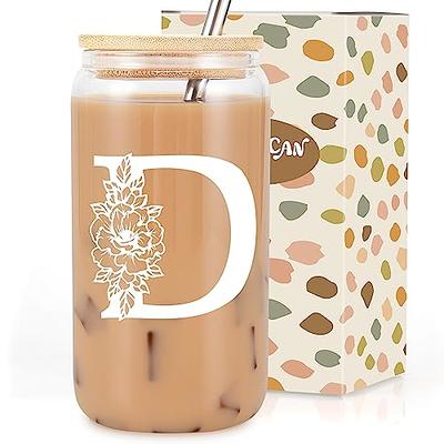 Personalized Initial 16oz Glass Can Cup with Bamboo Lid