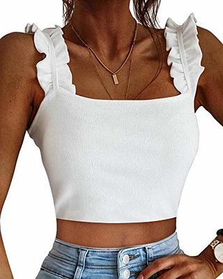 CLOZOZ Halter Tops for Women Going Out Tops V Neck Cropped Tank