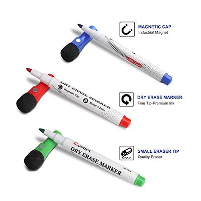 Scribbledo 4 Magnetic Dry Erase Markers Fine Tip Assorted Classic Colors Low Odor Whiteboard Markers with Eraser Cap Thin Skinny White Board Markers