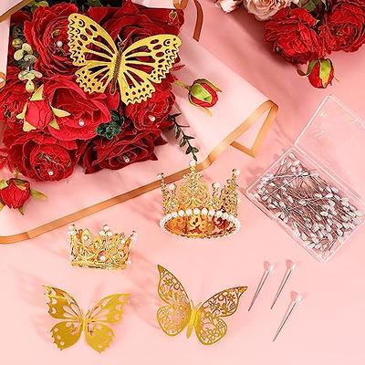 Crowye 182 Pcs Flower Bouquet Accessories Corsage Bouquet Pins Crown Cake  Topper and 3D Gold Butterflies for Bouquets Diamond Pearl Pin for Wedding  Birthday Party DIY Craft (Gold, Silver, Rose Gold) 