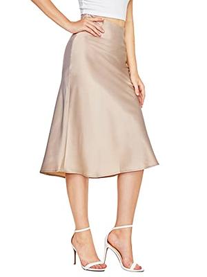 Verdusa Women's Elegant High Waist Satin A Line Flared Midi Skirt Beige M -  Yahoo Shopping