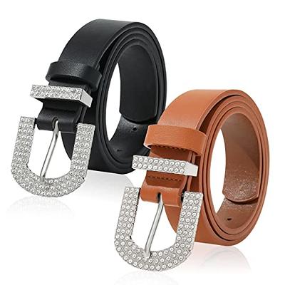 AWAYTR Rhinestone Buckle Belt for Women - PU Leather Plus Size Belts for  Jeans and Dress (Black/Brown,130cm) - Yahoo Shopping