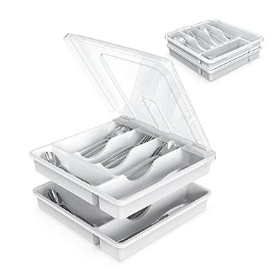 Flatware Tray Kitchen Drawer Organizer With Lid And Drainer,Plastic Tray  with Lid Kitchen Cutlery and Utensil Drawer Organizer,Dust-Proof Utensil