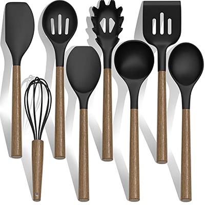 Miusco Nonstick Silicone Kitchen Cooking Spoon with Wood Handle,Heat  Resistant, Gray, BPA Free