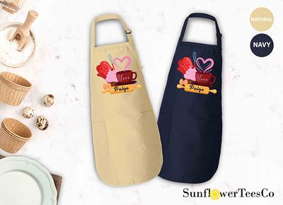 Personalized Made With Love Linen Apron, Custom Kitchen Cooking