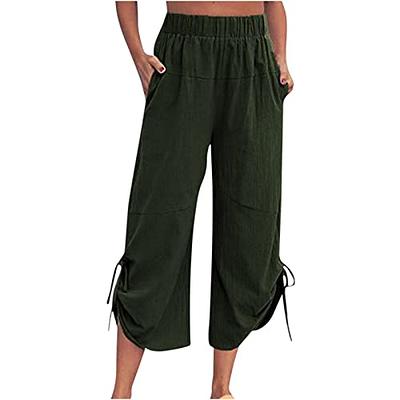 Cotton Linen Capri Pants for Women 2023 Summer Casual Elastic Waist Wide  Leg Cropped Pants Loose Fit Beach Pants with Pockets : : Clothing