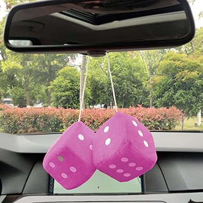 Car Pendant Colorful Plush Dice Automobiles Rear View Mirror Charms Hanging  Ornaments（1 Pair/White）