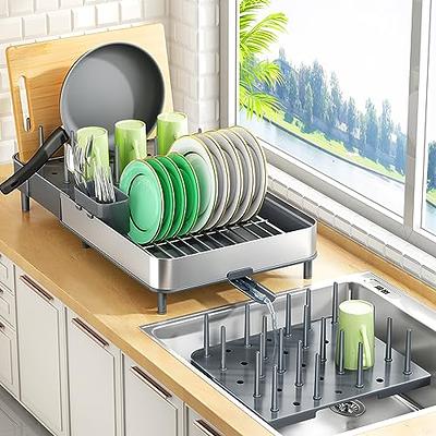 Extendable Dish Rack Dual Part Dish Drainers With Nonscratch And Movable  Cutlery