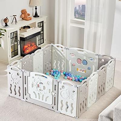 14-Panel Foldable Baby Playpen with Lockable Gate and Non-slip