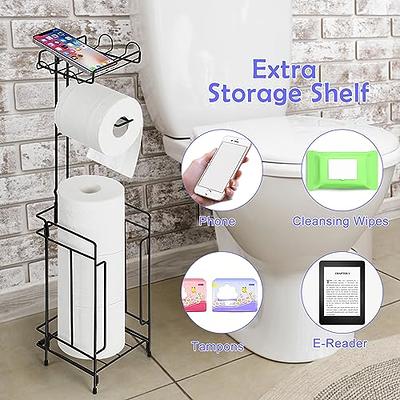 Toilet Paper Holder Stand Tissue Paper Roll Dispenser with Shelf