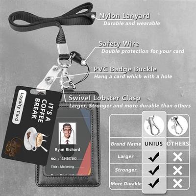 ELV Badge Holder with Zipper, PU Leather ID Card Wallet Black