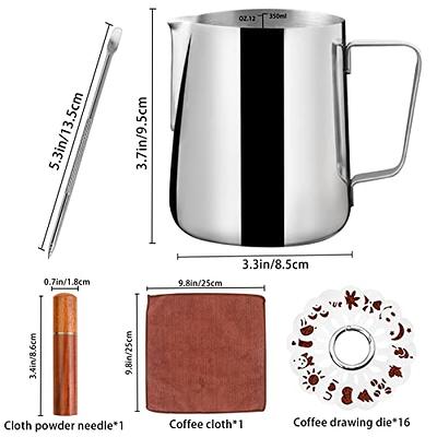 Inevoc Milk Frothing Pitcher 12oz/350ml,Stainless Steel Milk Frother Cup  for Milk Coffee Cappuccino Latte Art with Espresso Distribution Tool,16 Pcs  Coffee Decorating Stencils,Latte Art Pen and Towel - Yahoo Shopping