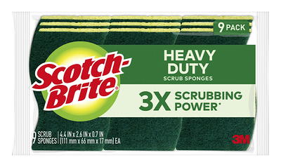 Scotch-Brite MMMHD3 Heavy Duty Scrub Sponge, Yellow & Green, 3 Per Pack