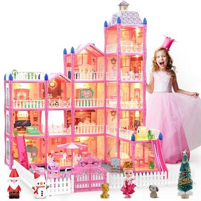Doll House Set for Girls, Princess House Toys with Doll Furniture and 11  Rooms,Pretend Play Dreamhouse DIY Dollhouse with Light Strip for Kids