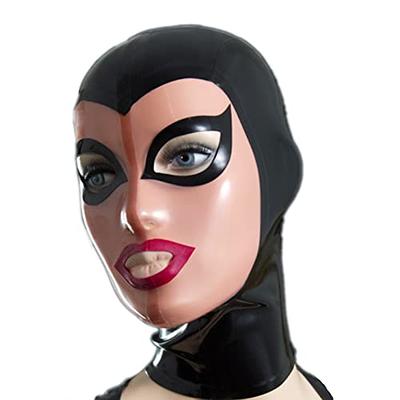 Latex Hood Back Zipper Solid Color Rubber Mask for Catsuit Club Wear  Costume