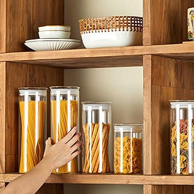 Set of 5 Kitchen Canisters with Wood Lid Stackable Glass Food Jars Storage  Sugar or Spaghetti Container for Pantry